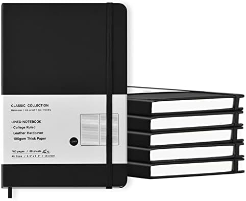 Coopay 6 Pack A5 Journal Notebooks Bulk, 160 Pages, 100GSM Thick Paper, 8.3 x 5.5 inch Hardcover Lined Leather Journals for Writing Office School Business,Bulk Notebook for Work Men Women (Black) by Coopay