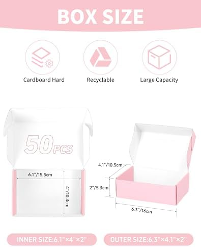 Small Shipping Boxes 6x4x2 Inch 50 Pack, Light Pink Mailer Packaging Boxes, Corrugated Cardboard Boxes for Small Business Gift Literature Shipping - Image 2