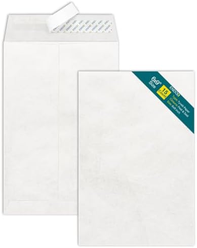 Tyvek Envelopes 6x9 – Strong Lightweight Professional Shipping Mailer tear proof shipping Envelope Easy Self Seal Closure –Bright White Strong Mailing Envelopes – Pack of 15 – 6 x 9 Inch by EnDoc