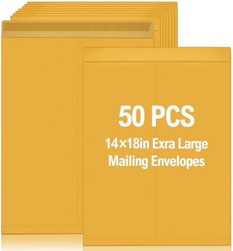 Motipuns 50 Pcs 14'' x 18'' Large Mailing Envelopes 32lb with Gummed Flaps by Motipuns