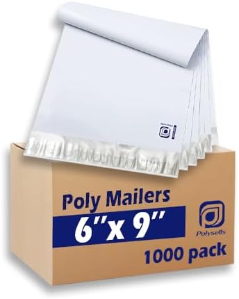 POLYSELLS 1000 pcs 6x9 Inches White x Silver Poly Mailers Shipping Envelopes, Strong Adhesive Sealing, Waterproof, and Tear-resistant Postal Mailing Bags for Clothing, Books, and Accessories by POLYSELLS