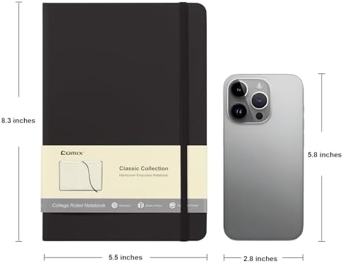 Comix 6 Pack Lined Journal Notebooks for Work, 240 Pages, 5.5"x8.3", Black - Image 2
