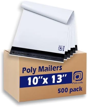 POLYSELLS 500 Pack 10x13 Inch Poly Mailers Shipping Envelopes, Strong Adhesive Sealing, Waterproof, and Tear-resistant Postal Mailing Bags for Clothing, Books, and Accessories White by POLYSELLS
