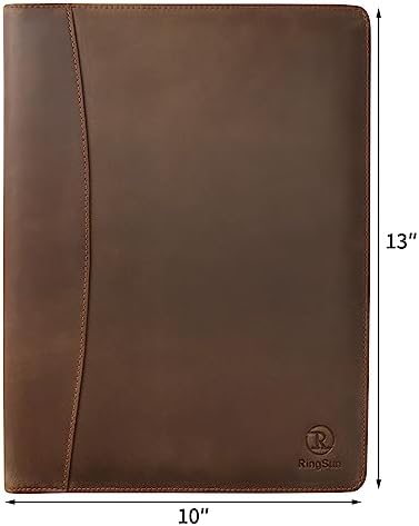 Ringsun Leather Portfolio Organizer for Men Women, Leather Padfolio Business Resume Legal Pad Portfolio Notebook Binder for A4/Pad, Leather Folio Leather Folder, Brown - Image 2