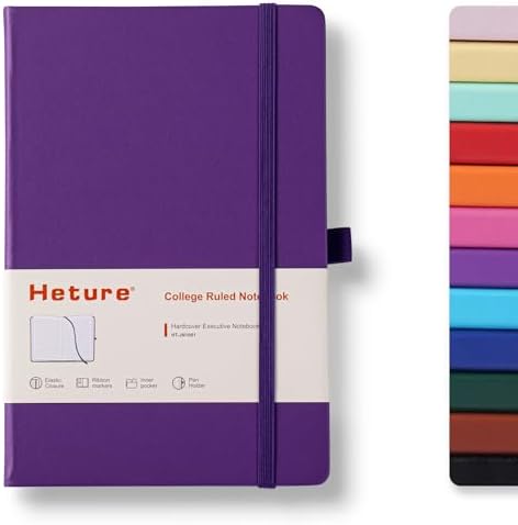 Heture Hardcover Notebooks, 6 Packs A5 Lined Journals Notebook for Writing 160 Pages, 8.2 x 5.5 inch, 6 Colors Classic Ruled Notebooks for College/Work/Travel (Lavender Purpl, 1 Pack) by HetureOffice