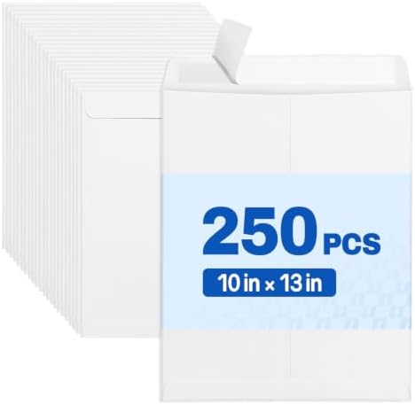 SUNEE 10 x 13 Self Seal Catalog Envelopes, 28lb White Security Mailing Envelopes, Ultra Strong Quick-Seal for Documents, Office & Business Use, 250 Pack by SUNEE