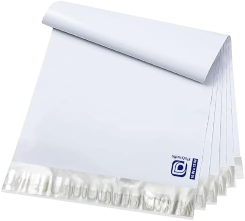 POLYSELLS 100 pcs 10x13 Inches White x Silver Poly Mailers Shipping Envelopes, Strong Adhesive Sealing, Waterproof, and Tear-resistant Postal Mailing Bags for Clothing, Books, and Accessories by POLYSELLS