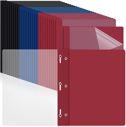 Feifeiya 48 Pack Plastic Report Covers with 3 Prongs Presentation Folders Bulk, 100 Sheet Capacity, Clear Front Report Covers for Presentation Document Paper School Office Supplies (Dark Colors) by Feifeiya