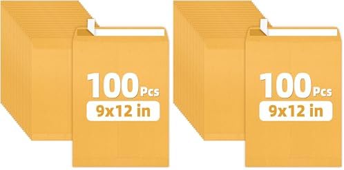 SUNEE 9 x12 Manilla Envelopes, 28lb Brown Kraft, Ultra Strong Quick-Seal Security Catalog Mailing Envelopes for Flat Letter Size Documents or Photos, 100 Count (Pack of 2) by SUNEE