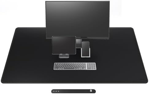 Cacoy 51.2" x 27.5" Large Leather Desk Mat, Extended Mega Size Computer Mouse Pad for Full Desk Coverage, Waterproof Office Desk Protector, PU Leather Desk Pad Blotters (Black) by Cacoy