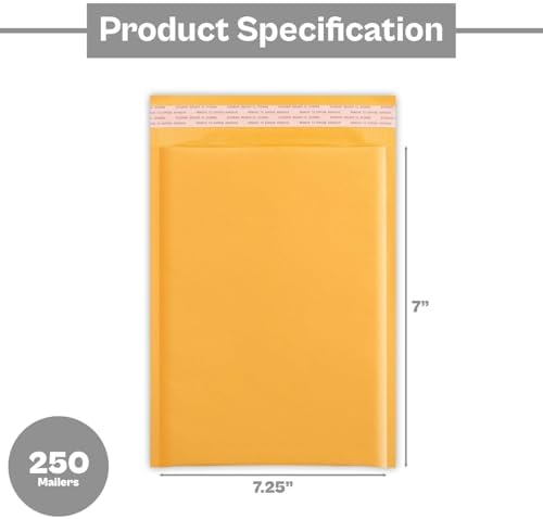 PSBM #CD 250 PCS 7.25 x 8 Inch Kraft Bubble Mailers, Yellow Padded Envelopes, Self-Sealing Peel-Off Strip, Ideal for Shipping CD, DVD, Jewelry, Photos, Magazine, Books, Clothes and More - Image 3