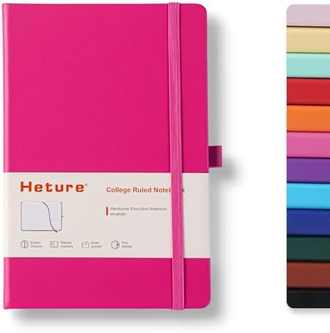 Heture Hardcover Notebooks, 6 Packs A5 Lined Journals Notebook for Writing 160 Pages, 8.2 x 5.5 inch, 6 Colors Classic Ruled Notebooks for College/Work/Travel (Fuchsia, 1 Pack) by HetureOffice