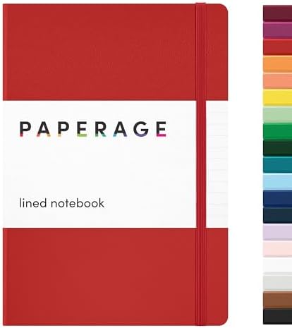 PAPERAGE Lined Journal Notebook, Hardcover Journal for Women & Men, 160 Pages, (5.6 in x 8 in), College Ruled Journaling Notebook for Work, School Supplies & Note Taking, (Red) by PAPERAGE
