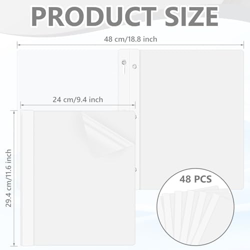 Feifeiya 48 Pack Plastic Report Covers with 3 Prongs Presentation Folders Bulk, 100 Sheet Capacity, Clear Front Report Covers for Presentation Document Paper School Office Supplies (White) - Image 2