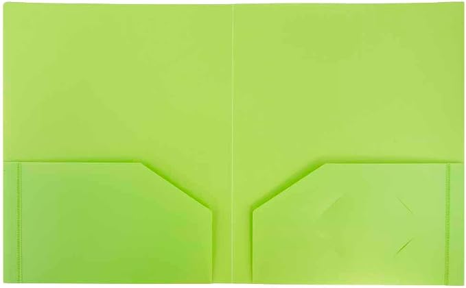 JAM PAPER Heavy Duty Plastic 2 Pocket Extra Tough School Folders - Lime Green - 12/Pack - Image 2