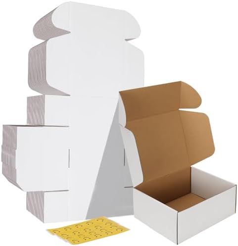 HORLIMER 10x8x4 inches Shipping Boxes Set of 20, White Corrugated Cardboard Box Literature Mailer by HORLIMER