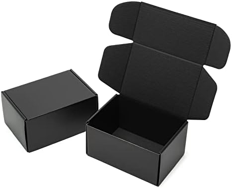 Timirog 6x4x3 Inches Small Black Shipping Boxes 25 Pack - Corrugated Cardboard Mailing Box for Small Business, Tab Locking Literature Mailer for Packing Jewelry Ornament Gift Craft Packaging Supplier by Timirog