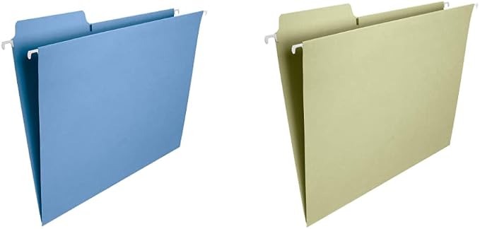 Smead FasTab Hanging File Folder, 1/3-Cut Built-in Tab, Letter Size, Blue, 20 per Box (64099) & FasTab Hanging File Folder, 1/3-Cut Built-in Tab, Letter Size, Moss, 20 per Box (64082) by Unknown