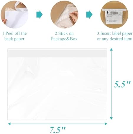 100 Pack 7.5" x 5.5" Clear Self-Adhesive Top Loading Packing List/Shipping Label Envelopes Pouches - Image 2
