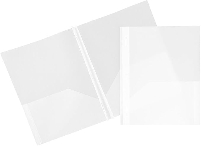 JAM PAPER Plastic 2 Pocket POP Folders - Durable School Folders with Metal Prongs Fastener Clasps - Clear - 12/Pack by JAMPaper