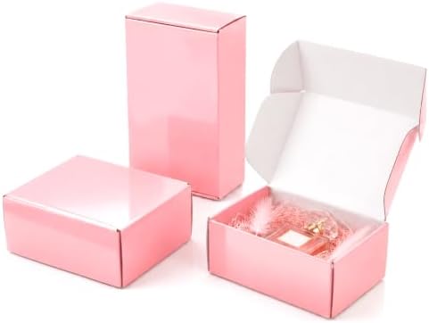 6x4x2 in Boxes for Shipping Small Business, 50 Pack Cute Pink Mailer Boxes, Corrugated Mailing Boxes Bulk by OitiO
