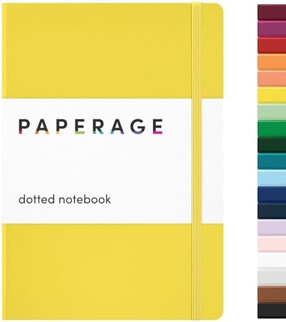 PAPERAGE Dotted Journal Notebook, (Yellow), 160 Pages, Medium 5.6 in x 8 in - 100 GSM Thick Paper – Hardcover Journaling Notebook for Work, School & Bullet Journaling by PAPERAGE