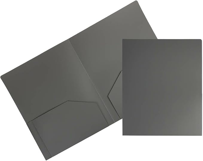 JAM PAPER Heavy Duty Plastic 2 Pocket Extra Tough School Folders - Grey - Bulk 144/Box by JAMPaper