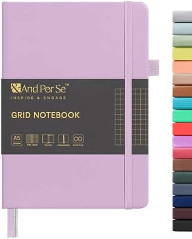 &And Per Se Graph Notebook, 5mm Grid, A5 Hardcover, 160 Pages 100gsm Thick Paper, Grid Journal for Diagrams, Wireframes, CAD Sketches (Lavender) by AndPerSe