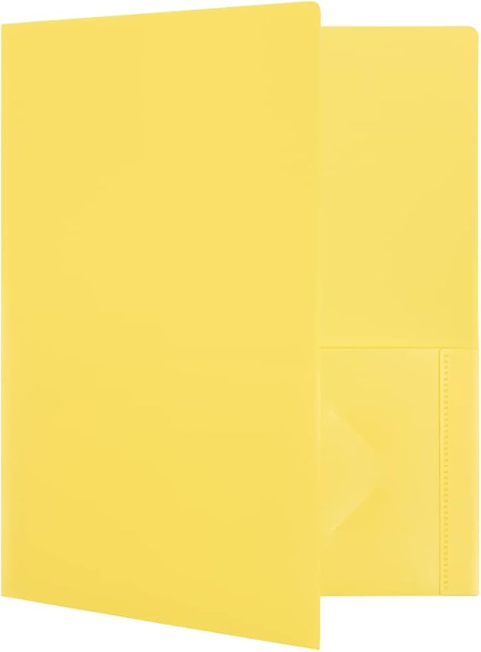 JAM PAPER Heavy Duty Plastic 2 Pocket Extra Tough School Folders - Yellow - 6/Pack - Image 5