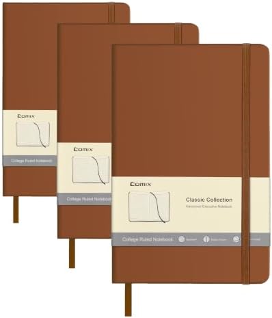 Comix Lined Journal Notebook for Women Men, Journaling Notebooks for Office School Home, Brown, 240 Pages, 5.5" x 8.3", College Ruled, A5, Hardcover (Pack of 3) by Comix