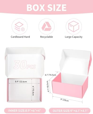 Shipping Boxes 9x6x4 Inch, Set of 30, Cute Pink Corrugated Cardboard Boxes, Mailer Packaging Boxes for Small Business Gift Literature Shipping - Image 2