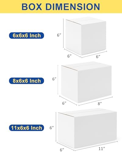 Assorted-Sizes-Shipping-Boxes-45-Pack: 6x6x6 & 8x6x6 & 11x6x6 Small-Shipping-Boxes-Mailers, White Corrugated-Cardboard-Boxes-for-Packing-Small-Business Mailing - Image 3