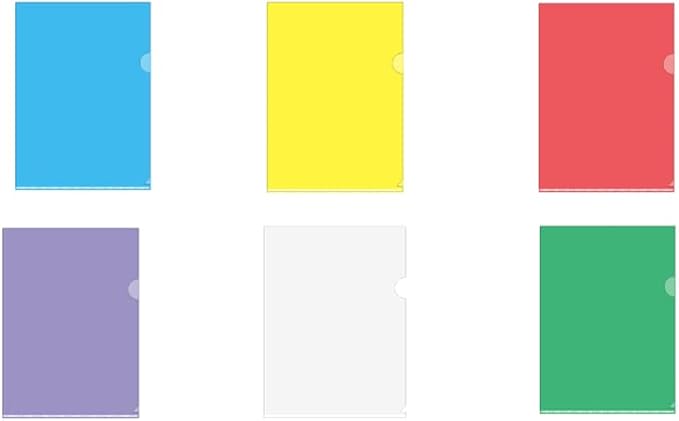 120Pcs Clear Folders Plastic Project Pockets, Clear Document Folders, 12.2" x 8.7", Plastic Folders for Letter Size and A4, for School and Office Supplies, 6 Colors,Each of 20 by Unknown