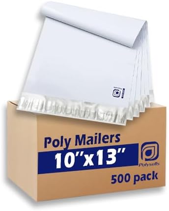 POLYSELLS 500 pcs 10x13 Inches White x Silver Poly Mailers Shipping Envelopes, Strong Adhesive Sealing, Waterproof, and Tear-resistant Postal Mailing Bags for Clothing, Books, and Accessories by POLYSELLS