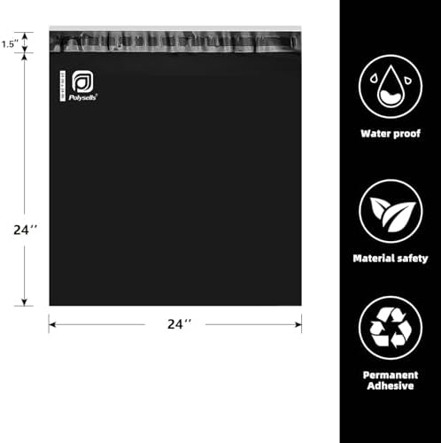 POLYSELLS 25 pcs 24x24 Inches Black Poly Mailers Shipping Envelopes, Strong Adhesive Sealing, Waterproof, and Tear-resistant Postal Mailing Bags for Clothing, and Accessories - Image 2
