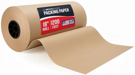 Bryco Goods Brown Packing Paper Roll 18" x 14,400" (1200ft) - Made in USA, Eco-Friendly Void Fill for Moving, Shipping & Box Cushioning - Sustainable, Recyclable, Kraft Paper Thickness by BrycoGoods