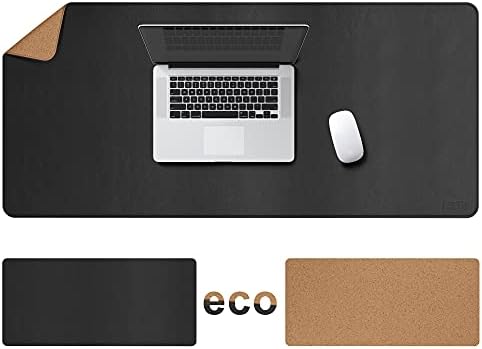 Cacoy 48"x24" Dual-Sided Desk Pad Blotter, Cork & PU Leather Desk Mat,Black by Cacoy