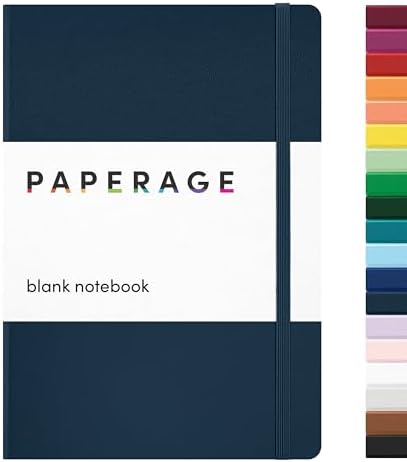 PAPERAGE Blank Journal Notebook, (Navy), 160 Pages, Medium 5.6 in x 8 in - 100 GSM Thick Paper – Hardcover Journaling Notebook for Work, School, Note Taking or Sketching by PAPERAGE