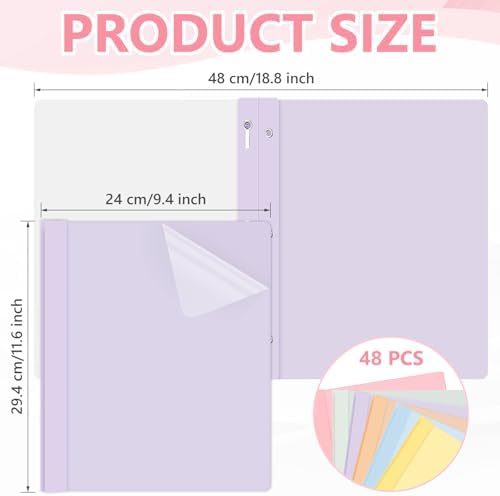Feifeiya 48 Pack Plastic Report Covers with 3 Prongs Presentation Folders Bulk, 100 Sheet Capacity, Clear Front Report Covers for Presentation Document Paper School Office Supplies (Fresh Colors) - Image 2