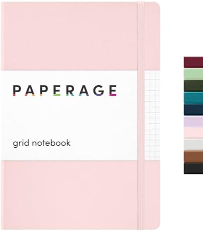 PAPERAGE Graph Paper Journal Notebook, (Blush), 160 Pages, Medium 5.6 in x 8 in - 100 GSM Thick Paper – Hardcover Grid Notebook for Work or School by PAPERAGE