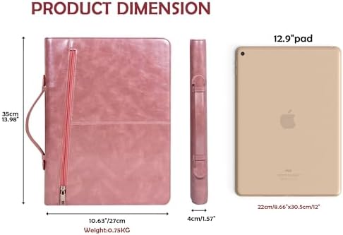AZXCG Portfolio Binder, Pink Padfolio with Handle and Zipper,Leather Padfolio for Women,Professional Business Portfolio Organizer with A4 Notepad Holder for School,Work - Image 3