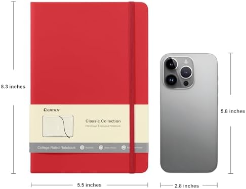 Comix 6 Pack Lined Journal Notebooks for Work, 240 Pages, 5.5"x8.3", Red - Image 2