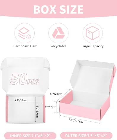 7x5x2 Inch Pink Shipping Boxes for Small Business, 50 Pack Small Corrugated Cardboard Boxes, Cute Mailer Packaging Boxes for Gift - Image 2