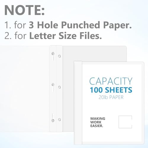 Feifeiya 48 Pack Plastic Report Covers with 3 Prongs Presentation Folders Bulk, 100 Sheet Capacity, Clear Front Report Covers for Presentation Document Paper School Office Supplies (White) - Image 3