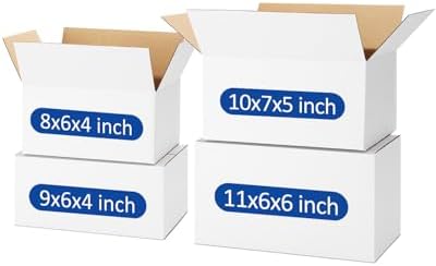 Assorted-Sizes-Shipping-Boxes-40-Pack: 8x6x4 & 9x6x4 & 10x7x5 & 11x6x6 Small-Shipping-Boxes-Mailers, White Corrugated-Cardboard-Boxes-for-Packing-Small-Business Mailing by POEVER
