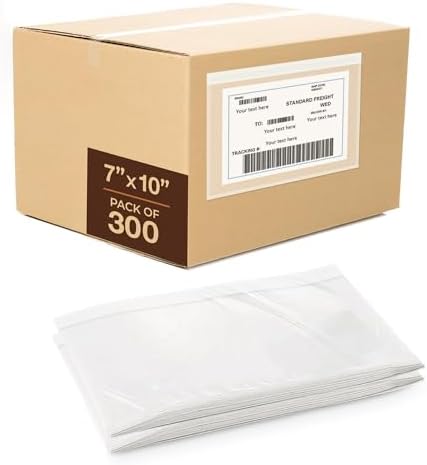 7x10 Shipping Label Sleeves 300 Pack- Strong Adhesive for Secure Packing by FLEXTRIBE