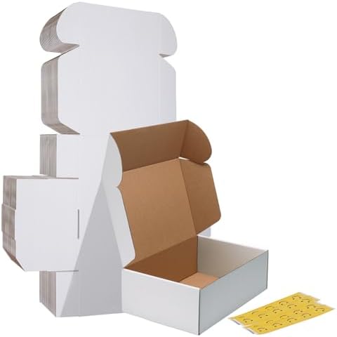 HORLIMER 12x8x4 Shipping Boxes Set of 20, White Corrugated Cardboard Mailer Box for Packing Small Business by HORLIMER