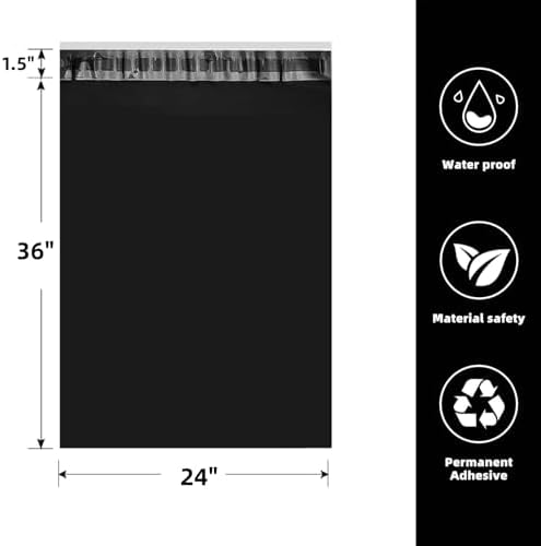 POLYSELLS 25 pcs 24x36 Inches Black Poly Mailers Shipping Envelopes, Strong Adhesive Sealing, Waterproof, and Tear-resistant Postal Mailing Bags for Clothing and Accessories - Image 2