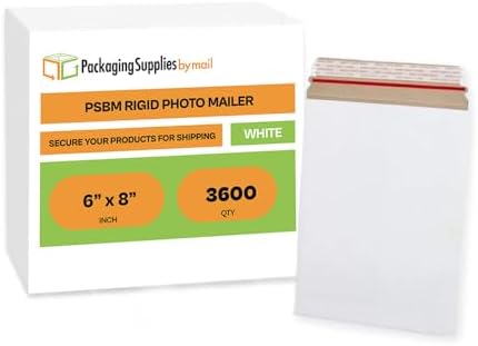 PSBM 3600 PCS 6 x 8 Inch White Rigid Photo Mailers, Cardboard Shipping Envelopes, Mailers for Shipping Photos, CDs, Documents, Catalogue, Or any Flat Object by PackagingSuppliesbymail
