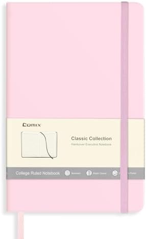 Comix Lined Journal Notebook for Work, 240 Pages, 5.5" x 8.3", Pink by Comix